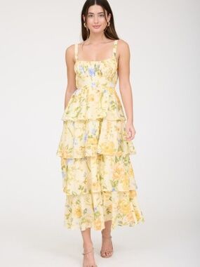 Floral Sleeveless Ruffle Tiered Skirt Midi Dress